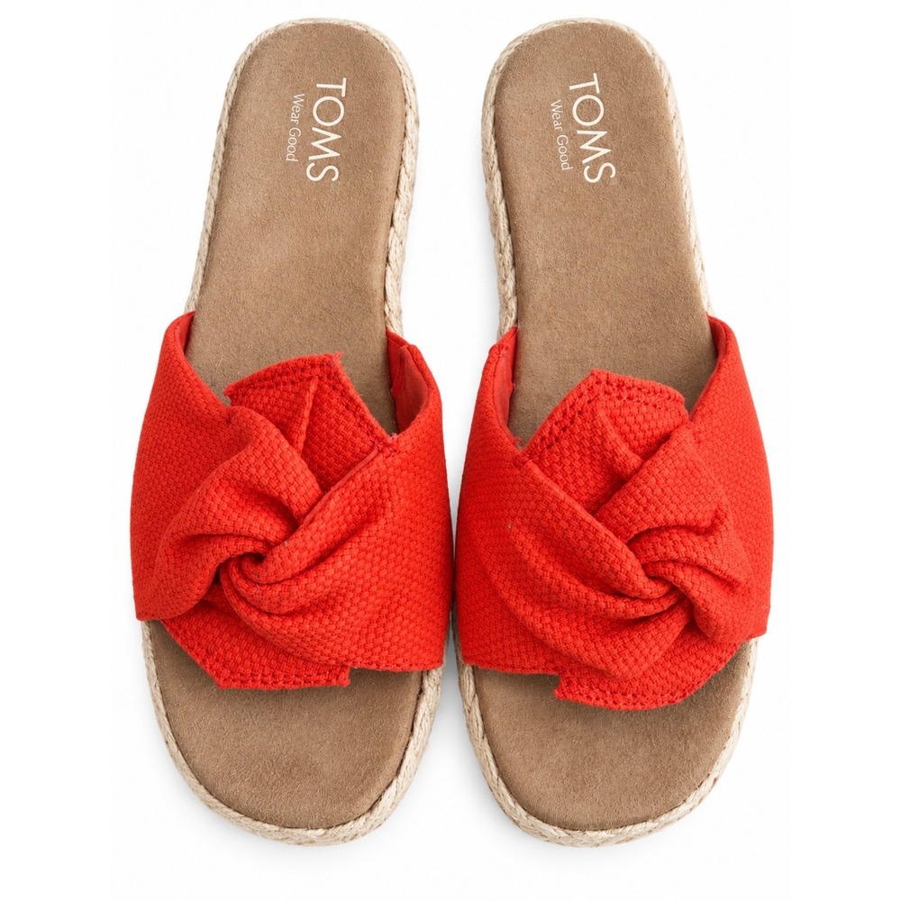 TOMS Abby Slide Sandal Orange Flame Knotted Espadrille Rope Wrap Womens 8.5